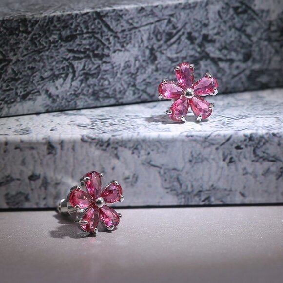 "Beautiful Tiny Plum Blossom Zircon Dainty Stud Earrings for Women, UNVN12455 - Picture 1 of 3